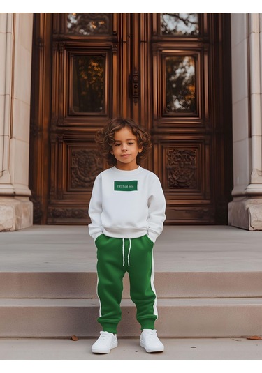 Baskılı Tek Çizgili Eşofman Takım Yeşil