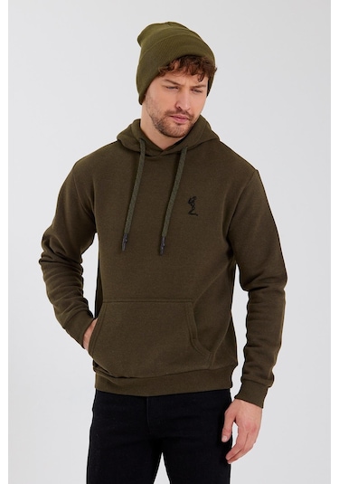 Polostate Erkek İskelet Nakışlı 3 İplik Sweatshirt Haki