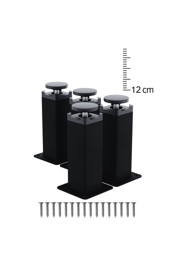 Metal Mobilya Ayağı 12 Cm Mat Siyah 4 Lü Set 40x40 Kare Profil Tv Ünitesi Koltuk Yükseltici Mat Siyah 12 Cm