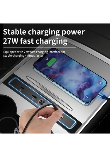 Xuweiwei Tesla Model 3/y 27w Hızlı Şarj Dok Istasyonu Led Aydınlatma Siyah