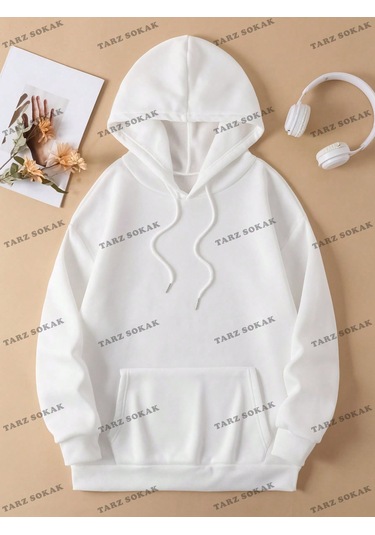 Y2k Trend Sezon Unisex Retro Sweatshırt Kapşonlu Kod 1911 Trz2326 Beyaz