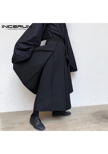 Incerun Düzensiz Hip Hop Erkekler Düz Etek Pantolon Harajuku Sokak Siyah Pileli Önlük Gotik Jogger Pantolon Siyah