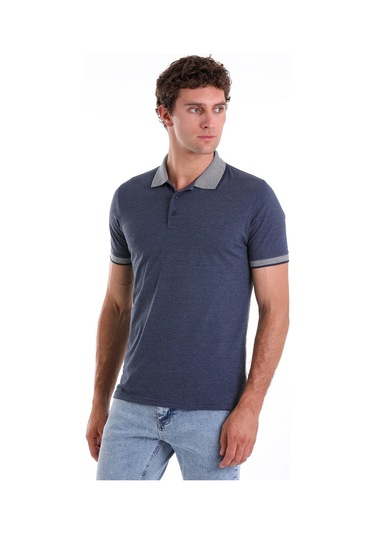 Hatemoğlu Indigo Regular Fit Düz Pamuklu Polo Yaka Tişört İndigo
