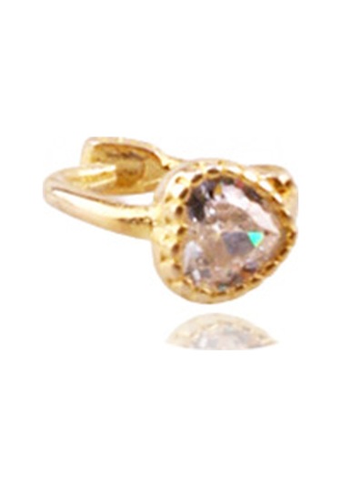 Liu S 27 Halka Kalp Gümüş Piercing 925 Ayar, Altın Kaplama, Zirkon Taşlı Ms3842 Altın