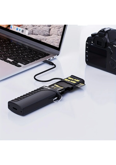 Honeybeeshop Usb 3.1 Type-c Çift Sd Tf Kart Okuyucu - Akıllı Telefon Drone Aksiyon Kamerası İçin Siyah