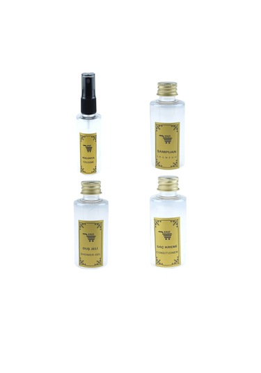 Seyahat Seti 4lü 0.50ml Kolonya Duş Jeli Saç Kremi Şampuan Şişesi Açık Kahverengi