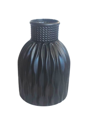 Kendinden Desenli Dar Ağızlı Plastik Vazo - Çok Amaçlı Kalemlik Fırçalık Vazo 12,5 X 8,5 Cm Siyah