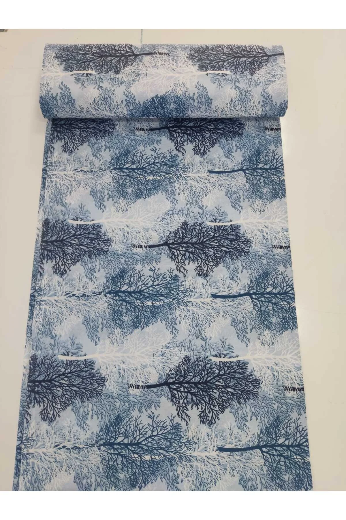 Ranforce Metrelik, Nevresimlik Kumaş - 100x240 Mavi Ağaç