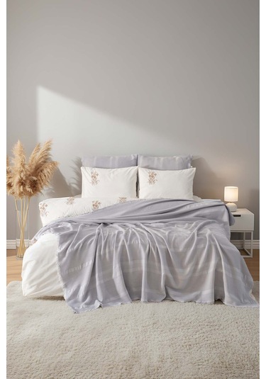 Amara Taş Nakışlı Çift Kişilik %100 Pamuklu Nevresimli Pike Seti - 7 Parça Çeyiz Seti Taş