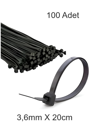 Siyah Plastik Cırt Kelepçe 3.6mm-20cm Kablo Bağı Elektrik Kablosu