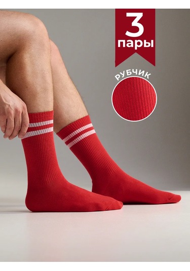 Godovoj Zapas Noskov Uzun Çizgili Ribanalı Çoraplar 3'lü 243800719 Kırmızı