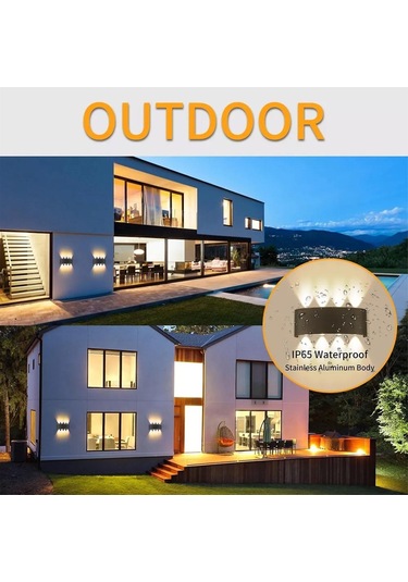 2024 Yukarı Ve Aşağı Aydınlatmalar 8w 4000k Siyah Çerçeve 8 Işık Ip65 Su Geçirmez Led Duvar Aydınlatmaları Yatak Odası Ofis Otel