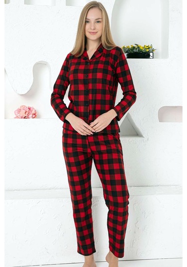 Alimer Kadın Kımızı U Kol Likralı Kışlık Pijama Takım Edy2770uk-k Kırmızı