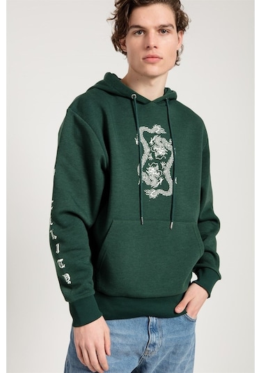 Jahr Marc Dragon Baskılı Yeşil Oversize Erkek Sweatshirt Yeşil