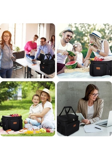 Fortunelane 15l Isı Yalıtımlı Çanta, Leakproof Su Geçirmez 600d Oxford Bezi, Ofis & Piknik İçin Taşınabilir Besin Çantası - Siya Siyah