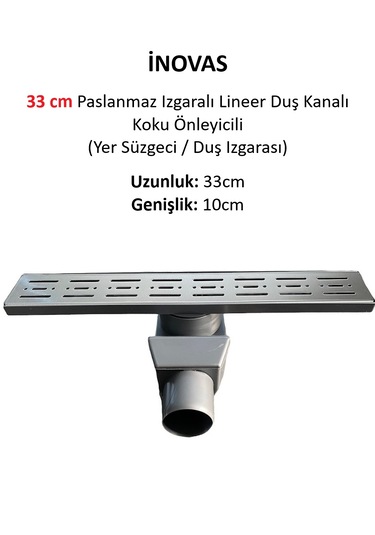 33 Cm Paslanmaz Izgaralı Lineer Duş Kanalı Koku Önleyicili