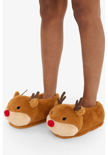 Defacto Kadın Yılbaşı Temalı Düz Taban Panduf A8388ax25wnbn85 Kahve-bn85