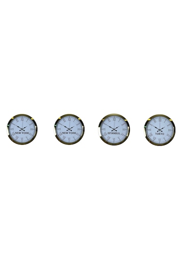 Gold Prestige 4 Lü Metal 36 Cm Dünya Duvar Saatleri Sarı