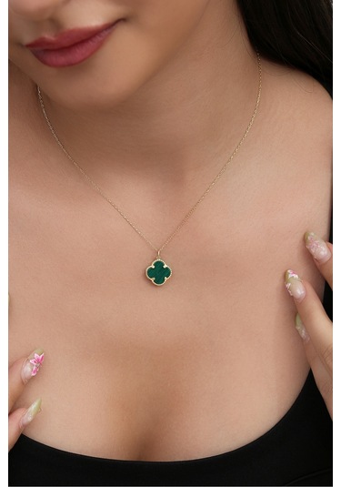 14k Altın Kaplamalı 925 Ayar Gümüş Granada Saray Yoncası Kolye - Yeşil 231829000 Altın