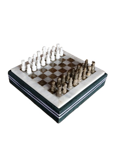 El Yapımı Fosilli Doğal Taş Satranç Takımı Premium Kalite