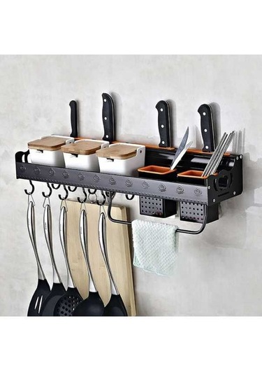 Dancemonkey Mutfak Çok Fonksiyonlu Kullanışlı Duvara Monte Saklama Rafı, Güçlü Metal Tasarım Siyah