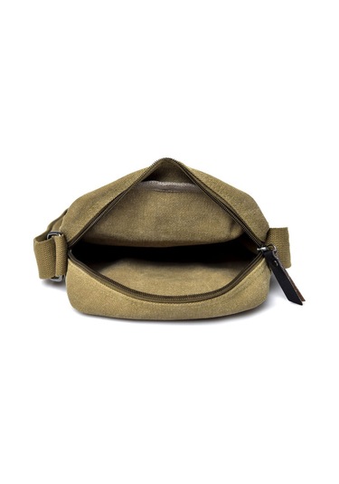 Erkek Kanvas Küçük Postacı Çantası Günlük Omuz Çantası Göğüs Çantası Seyahat Tote Çantası, Çok Cepli El Çantası, Haki Renk