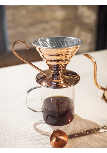 Bakır Filtre Kahve Seti V60 Parlak Bakır Renk