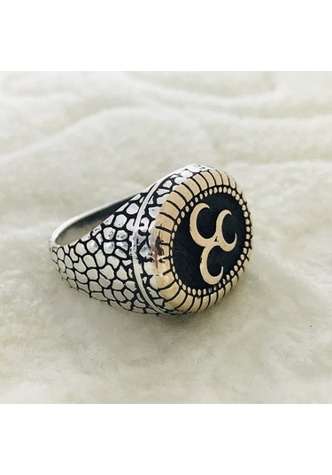 Üç Hilal Işlemeli 925 Ayar Gümüş Erkek Yüzük