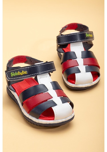 Şirin Bebe Ortopedik Kafes Lacivert Kırımızı Erkek Bebek Sandalet-1096 Lacivert - Kırmızı
