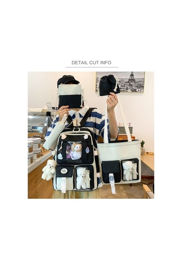 Öğrenci Beş Parçalı Büyük Kapasiteli Okul Çantası Siyah Siyah