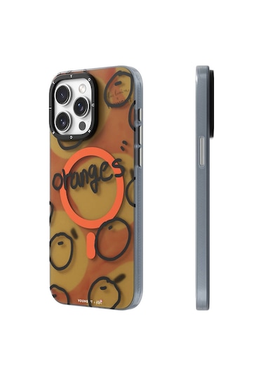İphone 14 Pro Max Uyumlu Kılıf Magsafe Özellikli Bee Brown Tasarımlı Youngkit Funny Serisi Turuncu