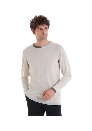 Hatemoğlu Bej Regular Fit Düz Bisiklet Yaka Yünlü Triko Kazak 34122023a001 006 Bej