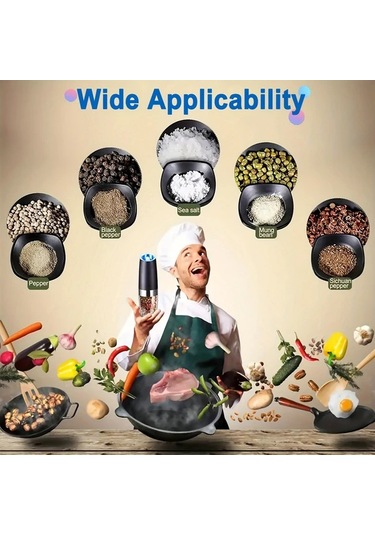 Honeybeeshop 2 Adet Siyah Yerçekimi Elektrikli Biber Ve Tuz Öğütücü Seti Led Işık Büyük Kapasiteli Otomatik Ahşap