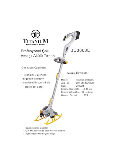 Titanium BC3800E Profesyonel Çok Amaçlı Akülü Tırpan