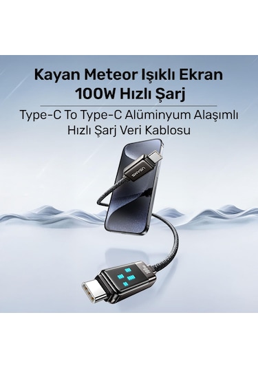 Usams Us-sj744 Type-c To Type-c 100w Meteor Efekt Ekranlı 1.2m Hızlı Şarj Ve Data Kablosu Antrasit