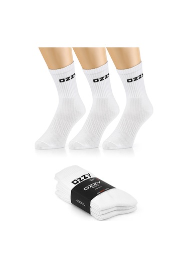 Ozzy Socks 3 Çift Uzun Konçlu Tenis Spor Çorabı Beyaz Paket Beyaz