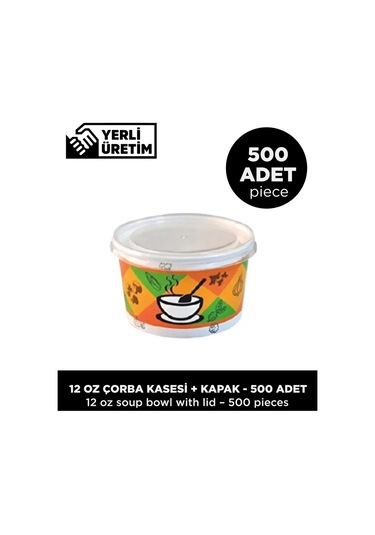 12 Oz Çorba Kasesi + Kapak - 500 Adet Çok Renkli