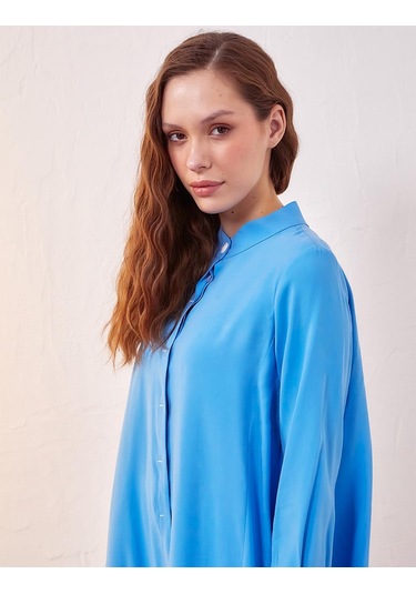 Patı Gizli Hakim Yaka Tunik-gök Mavi Gök Mavi