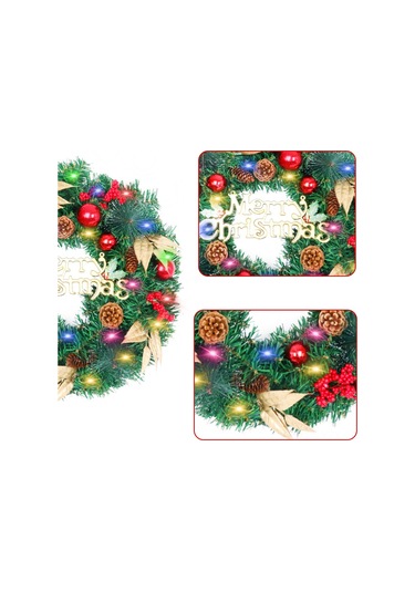 Yaozixa 50cm Plastik Noel Çiçekli Çember, 4m 30led Işıklı, 2xaa Pil İle Çalışır, Duvar/anahtar Bağcıklı, Mağaza/otel Dekorasyonu Renkli Işık