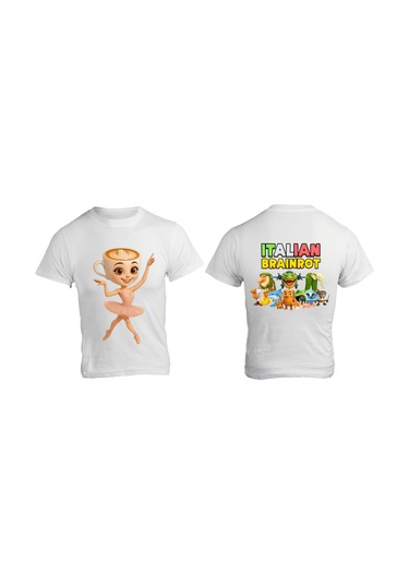 Ballerina Cappuccino Tişört Çocuk T-shirt Italıan Braınrot Yetişkin Unisex Tişört Beyaz