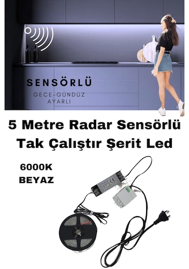 Mutfak Dolabı Radar Gizli Sensörlü Şerit Led Set / Beyaz