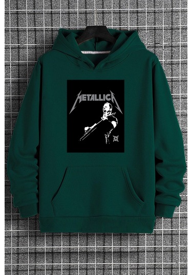 Unisex Metalica Baskılı Oversize Sweatshirt Yeşil