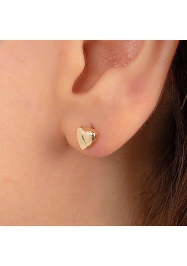 Altın Küpe - 14 Ayar Altın Minimal Kalp Figürlü Küpe Sarı
