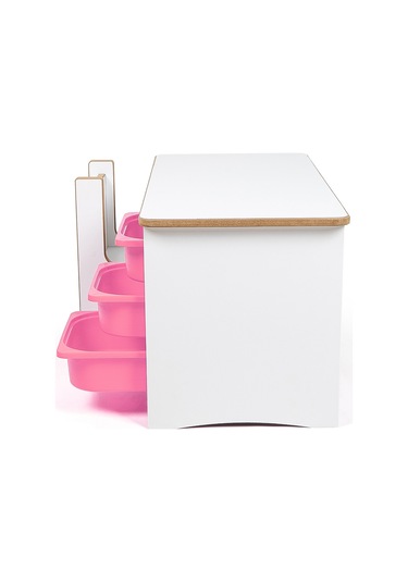 Industrial Living 3 Çekmeceli Çocuk Etkinlik Masası - Beyaz Mdf - Pembe