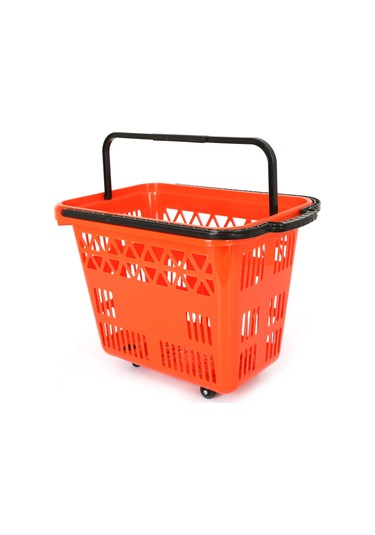 54 Lt Plastik Alışveriş Sepeti - Tekerlikli Market Sepeti Turuncu