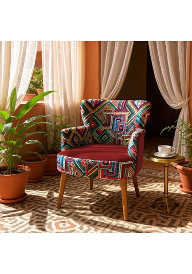 Roma Berjer - Modern Tekli Koltuk - Dijital Baskı Kumaş - Bordo