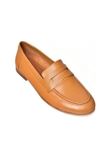 Fox Shoes S944007803 Taba Hakiki Deri Kadın Babet Taba