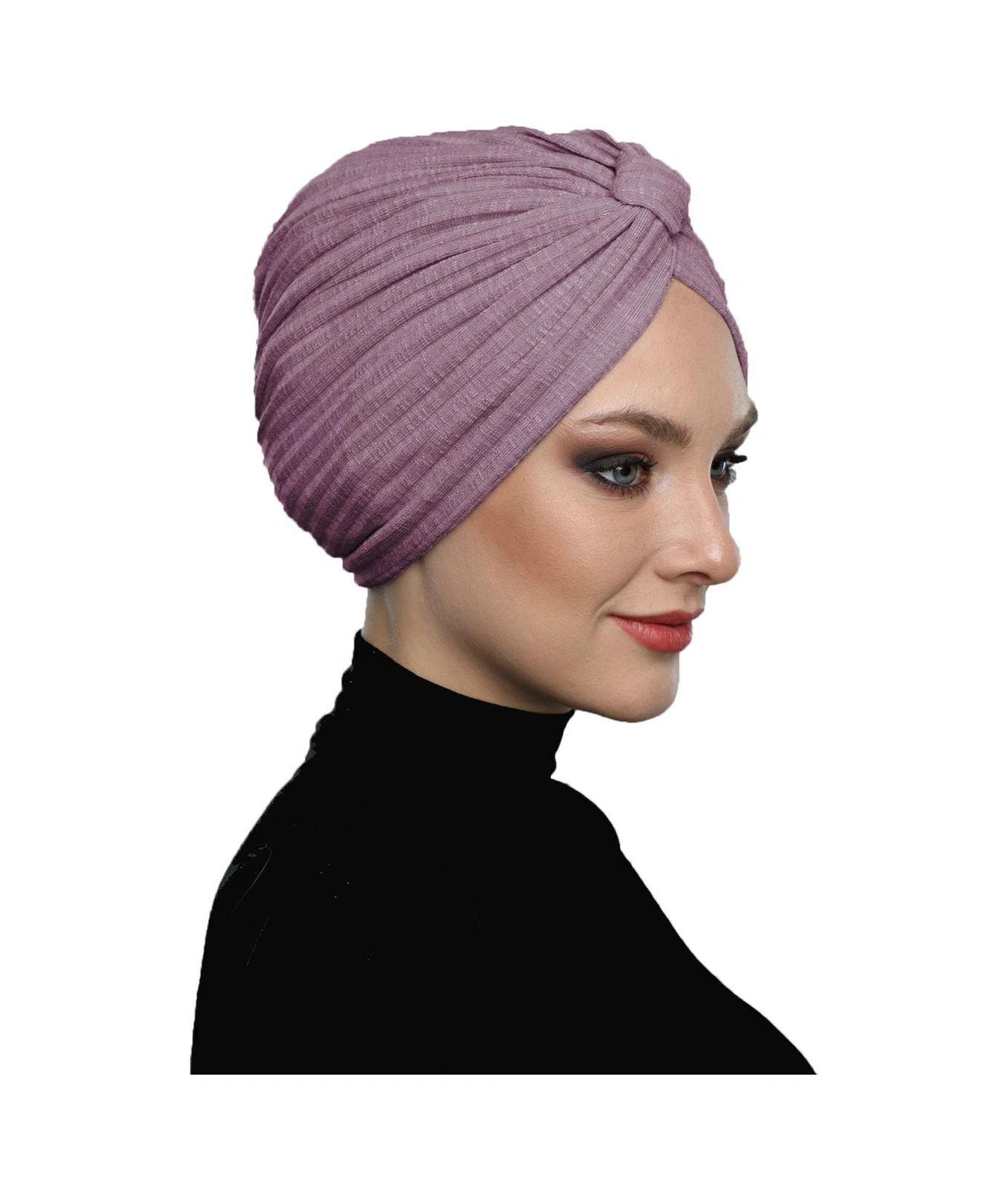 Pamuklu Bantlı Çapraz Astarlı Koyu Leylak Hazır Türban Tesettür Havuz Bonesi Koyu Leylak