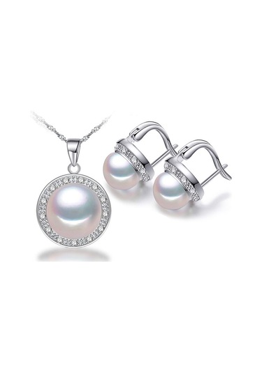 Beyaz Lsooyh Cilp Küpe Doğal Tatlı Su Inci Takı Setleri Kübik Zirkonya Cz Kolye Küpe Beyaz