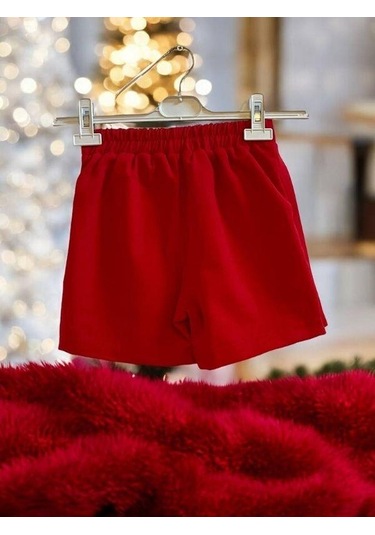 Kız Çocuk Önü Pileli Şort Etek-14904 Kırmızı